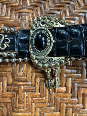 Ornate Heavy Gold Mesh & Leather Handmade Vintage Belt ,NANN Made in Italy 🇮🇹 S